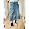 Jeans cropped retro de perna larga para mulheres, calças retas soltas de cintura alta para o verão, plus size, afuniladas, para corpo em forma de pera