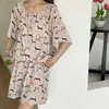 EGG NOVA Conjunto de Verano para Mujer de Algodón y Seda con Top de Manga Corta y Shorts Ropa de Casa Pijama para Mujer Primavera/Verano Se Puede Usar al Aire Libre