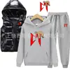 Comércio Exterior Outono e Inverno Conjunto de Três Peças de Moletom com Capuz, Calça de Moletom e Colete de Algodão Masculino e Feminino para Casais Roupa Casual com Forro de Lã