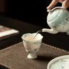 Taza de Té de Cerámica con Base Alta y Boca de Flor, Pintada a Mano con Sombra de Carpa Azul, Blanco Nieve Mate, Dinastías Tang y Song, Juego de Té Kung Fu, Taza de Té para el Hogar