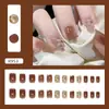 Dulce Elegante, Marrón Dorado, Flores Suaves, Parches de Uñas Postizas Blanqueadores y Versátiles, Uñas Portátiles Desmontables, 24 Piezas
