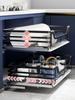 Cesta de gabinete de cocina de acero inoxidable 304, escurridor de platos con cajón doble, cesta de condimentos de almacenamiento incorporada, amortiguador de amortiguación