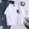 Camiseta de Algodón Color Caramelo Nueva de Verano Estampado de Logo Attack on Titan Patrón Versátil Fresca Cuello Redondo Top