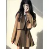 Conjunto de Terno Emagrecedor Estilo College Retrô 2026 Primavera/Outono Camisa Petite Conjunto de Saia Plissada Estilo Britânico Mulheres