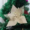 Nueva Flor de Navidad Artificial de 23 cm Arreglo para Fiesta Decoración de Árbol de Navidad Flor Cortada Malla con Purpurina Flor Artificial Hecha a Mano