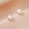 Pendientes vintage de plata con forma de aguja y perla de agua dulce natural para mujer, con cinco pétalos de flor, a la moda, originales, para uso diario, japoneses y coreanos.