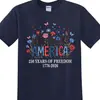 250º Aniversário dos Estados Unidos Camiseta Escura Floral Patriótica 4 de Julho, 1776-2026 Camiseta de Flores Silvestres