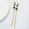 Pendientes Largos con Borla de Zirconia Color Verde Oliva Estilo Coreano Estilo Mori, Modernos, Frescos, Etéreos, Versátiles para Mujer
