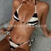 2025 Nuevo Traje de Baño Bikini Blanco y Negro de Moda para Exteriores Europeo y Americano Sexy Bikini de Encaje Cruzado Set Triple