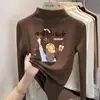Y2081# Roupa infantil feminina blusa de veludo para usar por baixo outono e inverno nova para crianças de médio e grande porte top casual quente com gola semi-alta tendência