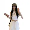 Estilo coreano Sweet Spice Girl sem mangas em forma de I interior pequeno camisola feminina novo corte de ombro curto exterior desgaste chique top