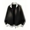 Cárdigan Han Lu con Cuello Alto Sudadera Deportiva para Hombre Otoño Textura Pesada Bloque de Color Empalme Textura de Raya Vertical Chaqueta Casual