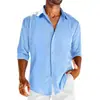 Amazon Transfronterizo Nuevas Camisas de Algodón y Lino de Manga Larga para Hombre Camisas de Cuello Manga Larga Retro Casual para Jóvenes Europeos y Americanos para Hombre