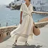 Verão 2026 Nova Roupa Feminina Casual Design Vestido Elegante Casual Solto Listrado Gola V Longo