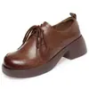 Novos Sapatos Femininos de Primavera e Outono, Sapatos de Salto Grosso com Recorte Profundo e Cadarço, Estilo Britânico Bico Redondo Solado Macio Antiderrapante Versáteis Mocassins