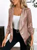 Novo blazer de moda europeia e americana da Amazon, com design aberto na frente, gola lapela, mangas compridas plissadas, cor sólida, elegante