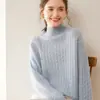 Suéter de punto de cachemira de color liso para mujer con puntos de colores, cuello semi-alto, tacto suave, corte holgado, suéter base adelgazante