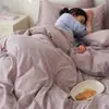 Conjunto de Roupa de Cama Simples Listrado em Algodão Lavado Tingido em Fio Estilo Ins Japonês Puro Algodão Conjunto de Três/Quatro Peças para Cama de Dormitório de Estudante Conjunto Puro de Algodão de Três/Quatro Peças