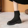 Botas de Moda con Tacón Grueso de Moda para Mujer 2026 Otoño Nuevo Estilo Suela Gruesa que Aumenta la Altura Botines con Plus de Terciopelo Estilo Británico Botas Negras Adelgazantes
