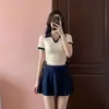 Nuevo Traje de Baño de Dos Piezas con Falda a Rayas Estilo Universitario para Estudiantes Femeninas, Conservador de Cintura Alta Adelgazante para Vacaciones en Aguas Termales Venta al por Mayor