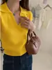 Camisa Polo Tricotada de Verão Nova Moda Feminina, Camiseta de Manga Curta, Top Elegante e Versátil Slim Fit