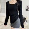 Blusa Interior Protectora Solar de Seda Azul Hielo para Mujer Primavera y Verano Nueva Prenda Exterior Adelgazante Dulce Camisa Base Ropa Exterior de Punto Top