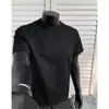 Camiseta negra de manga corta con cuello pequeño para hombre, estilo americano patchwork deconstruido de verano, resistente, fresca y elegante para adolescentes