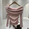 Elegante y único camiseta de manga larga con hombros descubiertos para mujer, nuevo estilo coreano otoño 2026, top elegante y sexy de un solo hombro