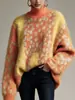 Suéter de malha com estampa de leopardo, estilo casual transfronteiriço europeu e americano para mulheres, outono e inverno, espessado, caimento solto, plus size, blusa patchwork para mulheres