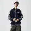 Chamarra con Capucha de Bloques de Color Rayados Estilo Americano para Hombre Marca de Moda Otoño Invierno Nuevo Diseño Holgado con Sentido Cremallera Chaqueta Cardigan