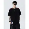 Camiseta masculina de manga curta, gola redonda, ombro normal, duas cores, com design desconstruído único, toque fresco, mangas dobráveis, atacado transfronteiriço de verão
