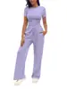 Conjunto de Moda Casual Popular Europeu e Americano Transfronteiriço Estilo Kardashian Blusa Plissada de Manga Curta e Calças Longas para Mulheres