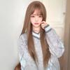 Cabello Falso Ji Xiao Mi Cera Cabello Lacio Largo Femenino Lolita Meng Mei Shao Luo Qi Flequillo Marrón Frío 70cm Cabello Lacio Doble Cola de Caballo