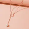 Nova Colar com Pingente de Pérola Círculo Simples Versátil Japonês e Coreano Corrente de Clavícula Círculo em Y de Luxo Acessível para Mulheres Colar de Nicho