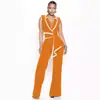 TD2769 Moda Verão Europeia e Americana Cruzada Feminina Nova Elegante Decote V Sem Mangas Slim Fit Macacão Calça Wide Leg