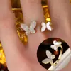 Anillo Abierto de Mariposa Asimétrico de Moda Zirconia de Lujo Incrustada Esmalte Diseño de Lote Pequeño Sentido del Diseño Anillo Ajustable para el Dedo Índice
