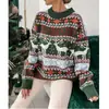 Suéter transfronterizo europeo y americano 2022 deseo cuello redondo holgado cinco colores tema navideño jacquard manga larga suéter para mujer