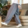 Estilo chinês primavera e verão linho fino calças compridas masculinas plus size pernas largas floridas algodão e linho calças de harém casuais