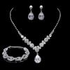 Conjunto de dos piezas de collar y pendientes con forma de gota de agua de circonita y flores de lujo, estilo europeo y americano, con diseño de mujer, pulsera de diamantes de alta gama con giro completo.