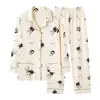 Pijama de Primavera/Otoño para Mujer con Sujetador Incorporado, Manga Larga Pantalón Largo, Cárdigan de Solapa, para Lactancia, Prenatal, Postparto, Ropa de Casa