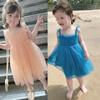 Vestido de tirantes con espalda descubierta de malla para niñas, Vestido de playa 26 Verano Nuevo estilo Ropa infantil de comercio exterior Dropshipping 3-8 años