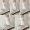 Calcetines de algodón puro, calcetines de primavera y otoño para mujer, calcetines de algodón para mujer para todas las estaciones, calcetines de media pantorrilla estilo INS para mujer con lazo, calcetines holgados que absorben el sudor