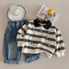Sudadera Rayada Bordada de Dibujos Animados para Niños y Niñas Primavera y Otoño 2026 Top de Bebé con Cuello Camisero Camisa POLO Infantil de Moda