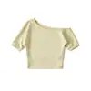 Camiseta Pure Desire de Manga Curta Off-the-Shoulder Top Emagrecedor + Calça Reta de Cintura Alta Conjunto Casual Spicy Girl Feminino