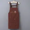 Avental Simples de Algodão Puro Sem Mangas com Renda, Bordado de Xícara Vintage, Resistente a Óleo e Manchas, Alças de Ombro Modernas, Adequado para Todas as Estações