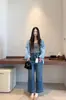 Calça da vovó de quatro vias elástica versátil mostra pernas retas calças com bordado de coração afina silhueta ampulheta jeans retos soltos de nove pontos feminino