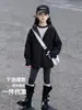 Casaco de outono infantil, corta-vento, conjunto estiloso para meninas, preto, nova coleção de outono 2026, elegante e moderno