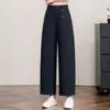 Pantalones Anchos de Pierna Recta de Nueve Puntos para Mujer Petite con Cintura Elástica Verano 2026 Nuevo Estilo Sueltos con Caída Adelgazantes Casuales