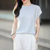 Hilo de cuentas curvas brillante suave cuello redondo simple versátil mangas cortas tipo gorra juguetón dulce primavera verano temperamento top casual mujer
