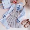Conjunto de Camisa de Duas Peças para Meninas com Saia, Novo Conjunto de Saia Plissada Estilo Academia Infantil para Meninas de Primavera e Outono